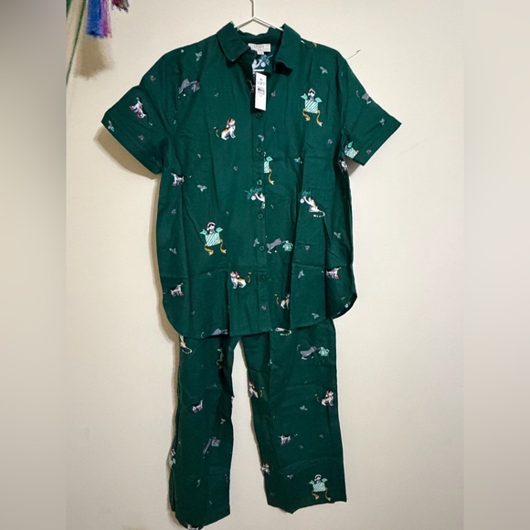 LOFT Women's Pajama Set in Dark Green with Whimsical Animal Print - Picture 3 of 6